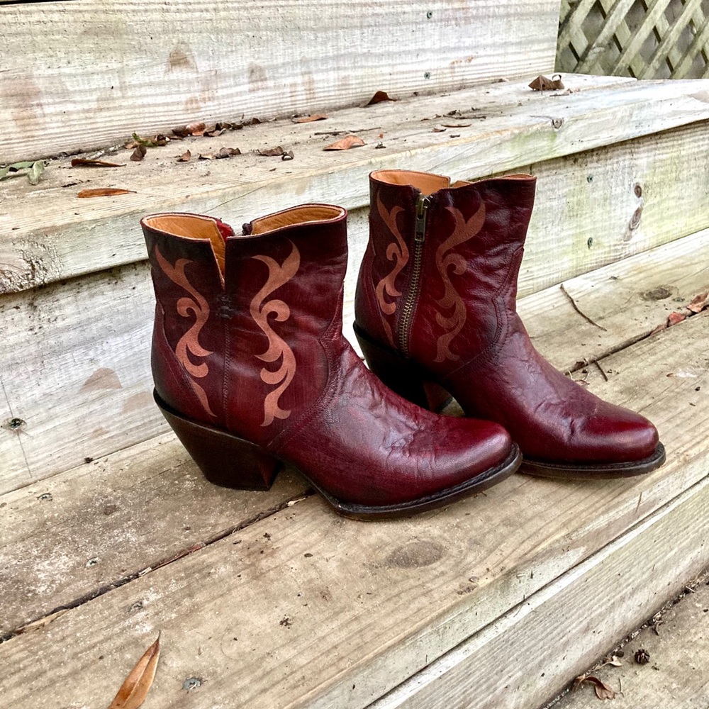 Lucchese | Red Leather Western Booties - Picture 2 of 7